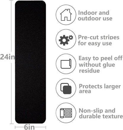 3 Pack Large 6 Inch x 24 Inch Non Slip Stair Treads Black High Traction Adhesive Pre-Cut Safety Tape Tread Prevents Slips and Falls Outdoor
