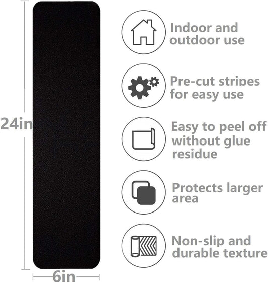 3 Pack Large 6 Inch x 24 Inch Non Slip Stair Treads Black High Traction Adhesive Pre-Cut Safety Tape Tread Prevents Slips and Falls Outdoor