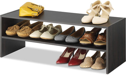 Whitmor Wood Stackable 2-Shelf Shoe Rack, White, 24 inches