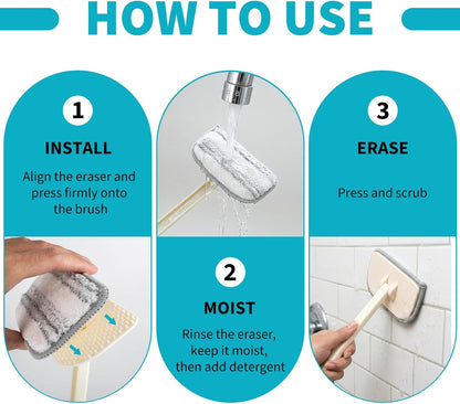 Tub Brush Scrubber with Long Handle, Durable Tub Scrubber with 4 Versatile Cleaning Heads, No-Scratch, Powerful Deep-Clean Tile Scrubbers, for Shower Bathroom Kitchen Bathtub Toilet