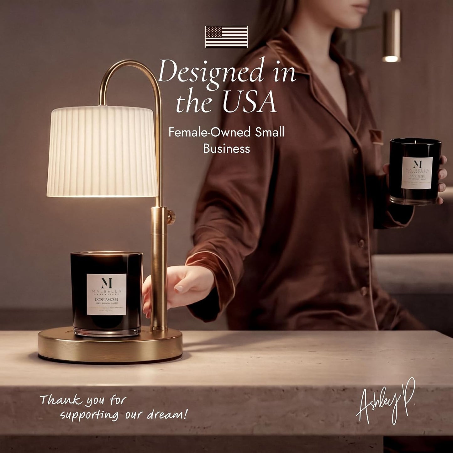 Dimmable Glass Candle Warmer Lamp with Timer - Adjustable Height Candle Lamp Warmer with Timer (8H/4H/2H) - Wax Melter - Ideal Gift, fits Various Size Scented Candles - 02 Bulb - (Gold Metal)