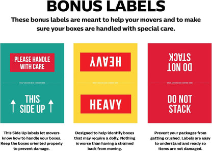 Home Packing Labels - 160 Set Color-Coded Moving Stickers, NEW Easy Peel Backing, Includes Blank Labels for Custom Notes | 4x5 Inches | USA Owned Business
