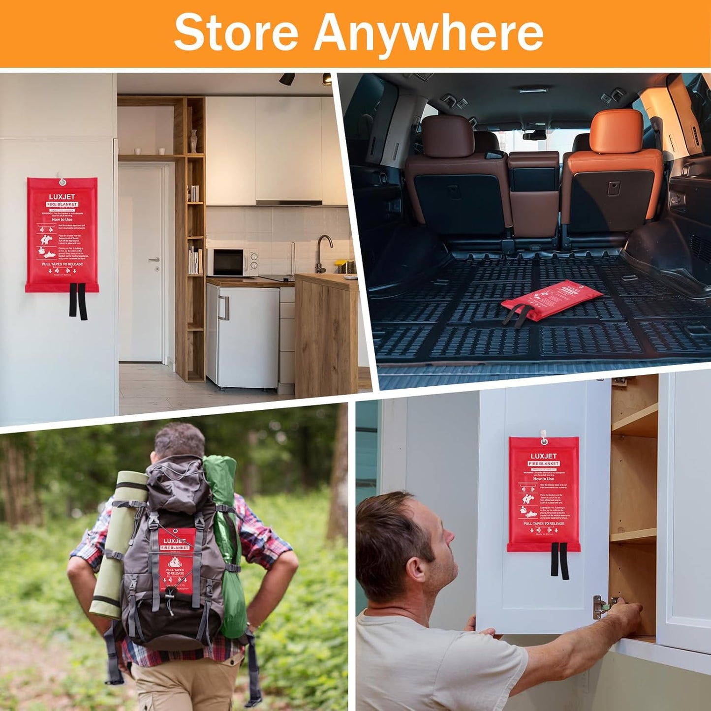 Emergency Fire Blanket Kitchen - LUXJET 4 Pack Fiberglass Fire Retardant Blanket, Fire Extinguisher for Kitchen, Survival Gear, Construct, Gas Station, Warehouse