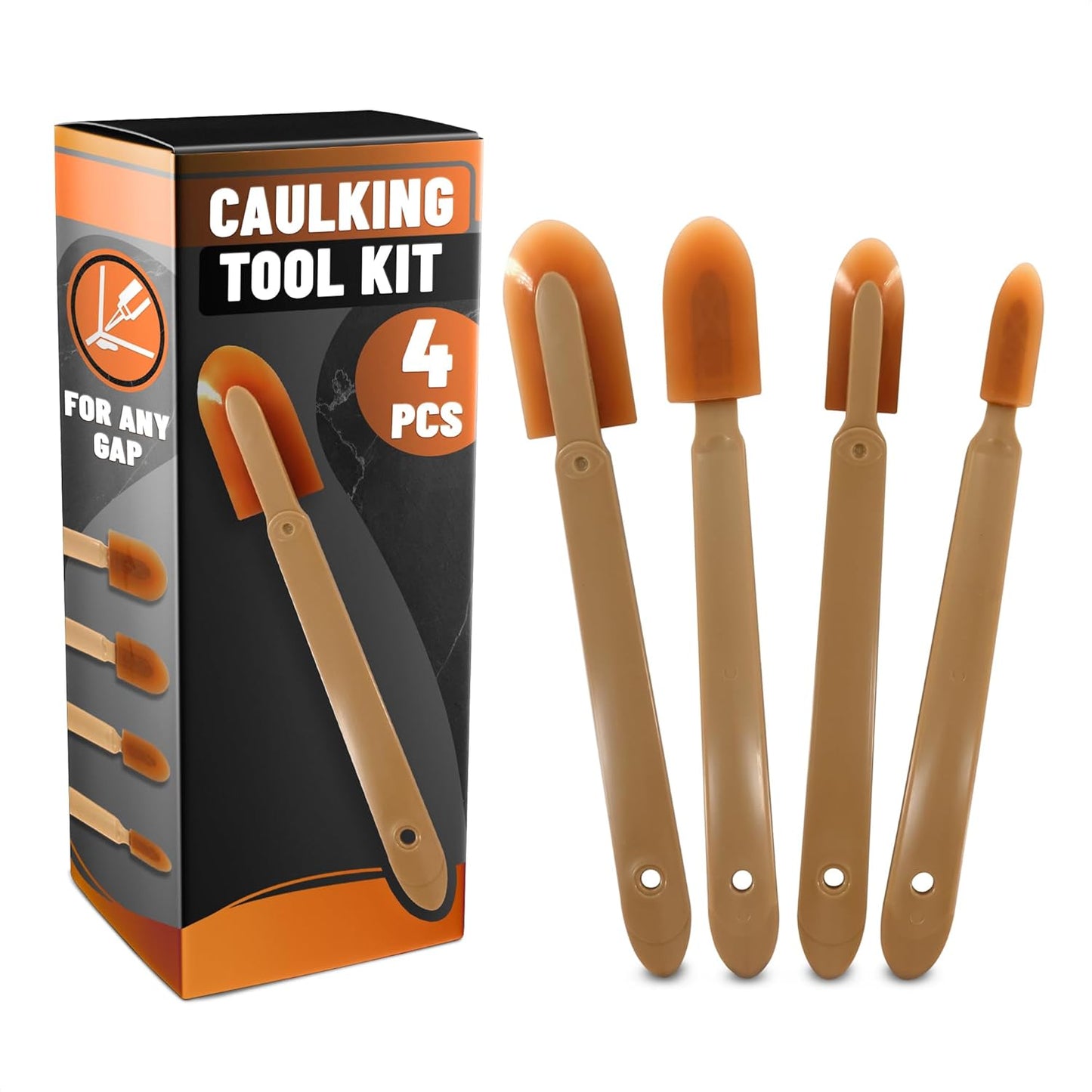 4-Piece Caulking Tool Kit for Silicone Sealant & Grout – Finishing & Smoothing Caulk Tool Set for Bathroom, Kitchen, Tile & Window – Reusable Urethane Rubber Tips with ABS Handle, Sizes 0.78"-1.73"
