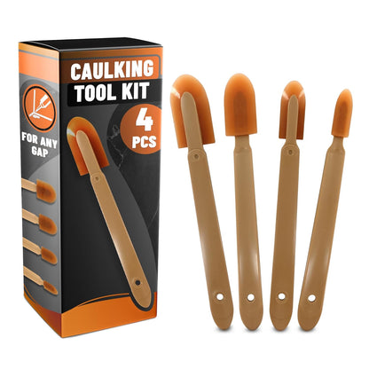 4-Piece Caulking Tool Kit for Silicone Sealant & Grout – Finishing & Smoothing Caulk Tool Set for Bathroom, Kitchen, Tile & Window – Reusable Urethane Rubber Tips with ABS Handle, Sizes 0.78"-1.73"