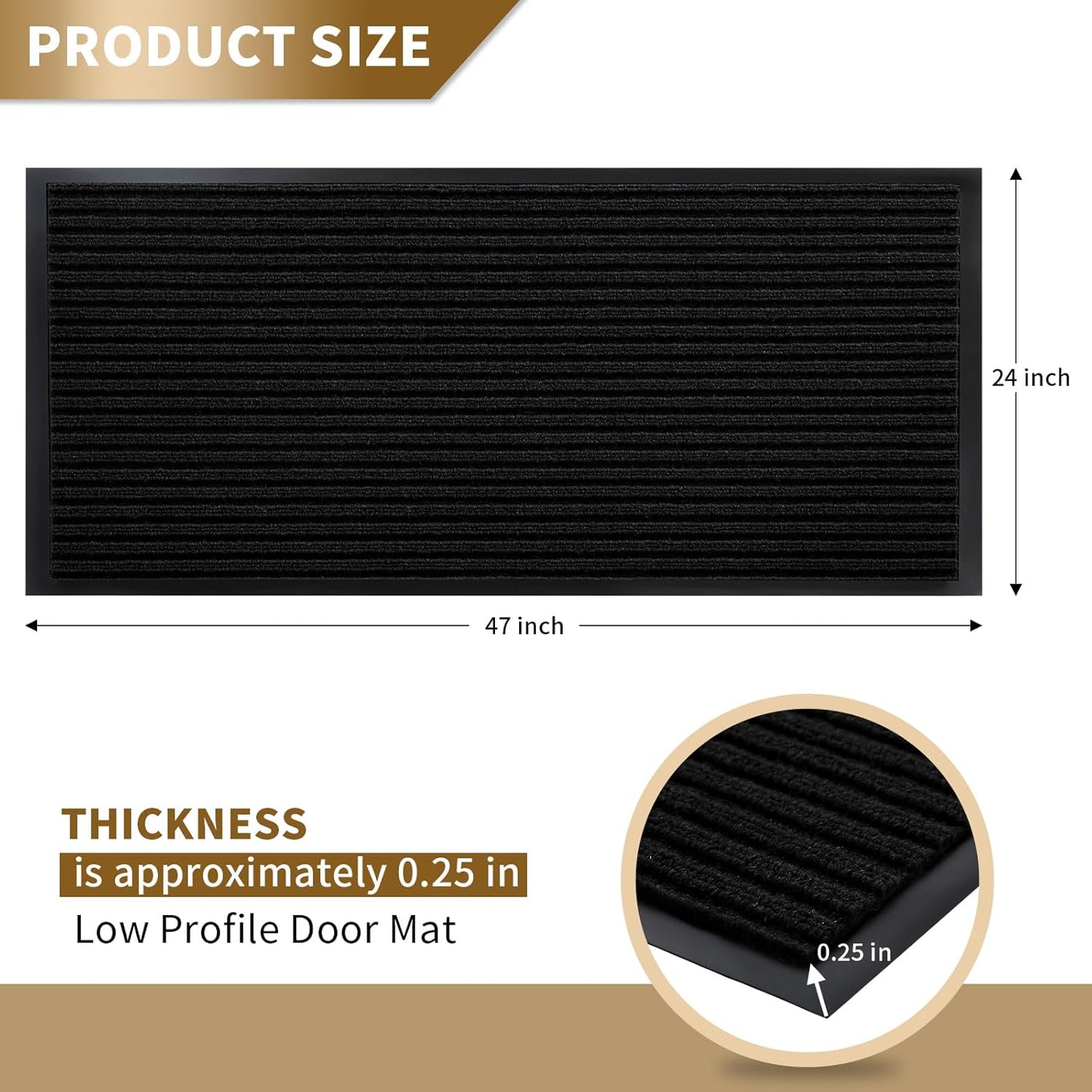 Yimobra Welcome Mat, Heavy Duty Sturdy Door Mats for Home Entrance Outdoor Indoor, Front Doormat for Outside Patio Floor Entry Porch Garage Office, Waterproof, Low Profile, 29.5x17, Black Grey