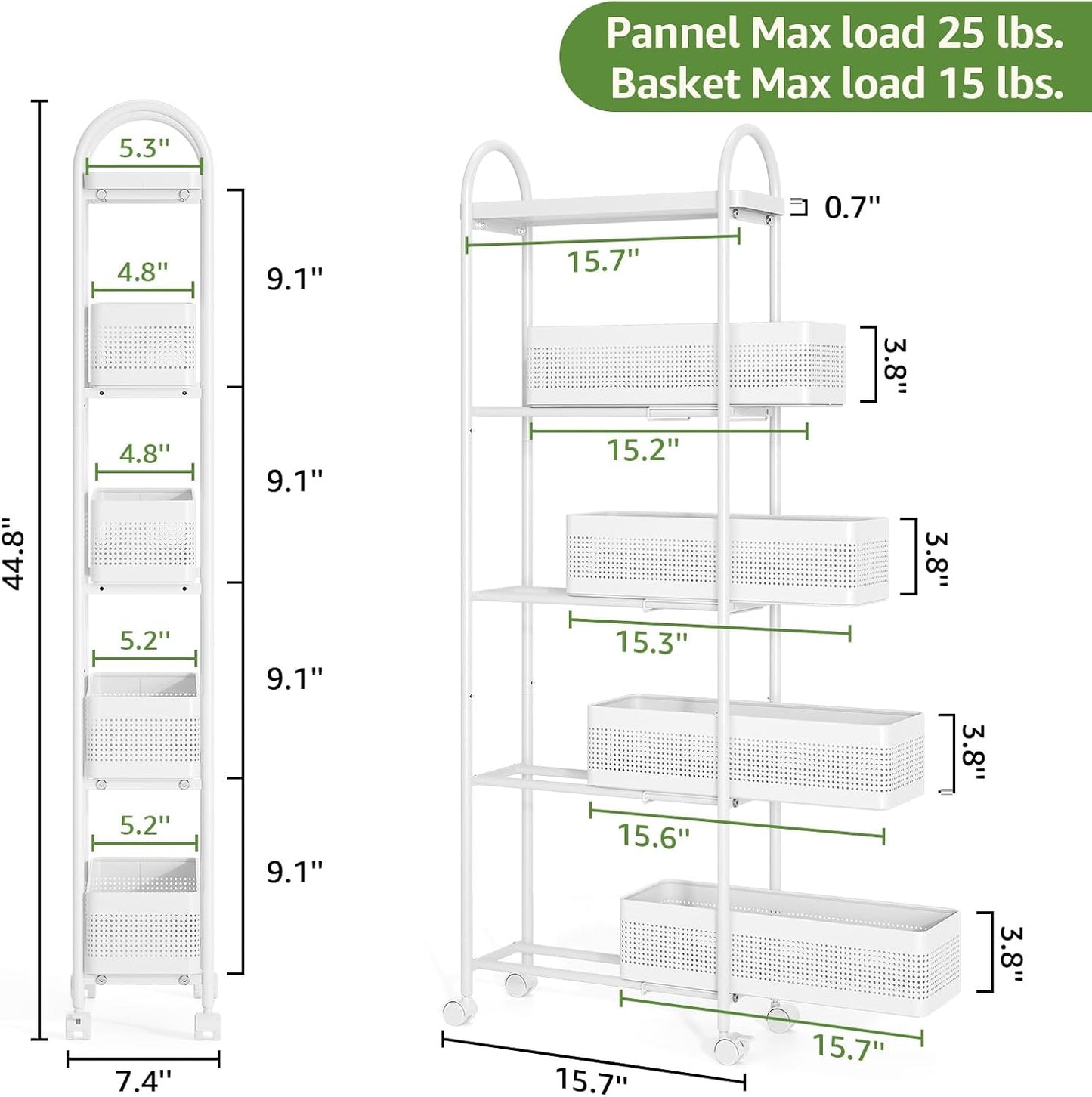 KINGRACK Slim Storage Cart with Drawer, 5-Tier Rolling Utility Cart on Wheels, Narrow Metal Cart for Space Save, Easy Assembly for Kitchen Cart, Craft Cart, Laundry, Bathroom, Nursery Organizer