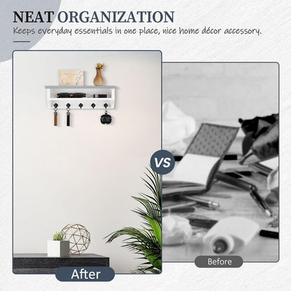 Nekon Key Holder Wall Mount, Wall Organizer Shelf with 5 Key Hooks, Room Decor for Home and Apartment Essentials, White
