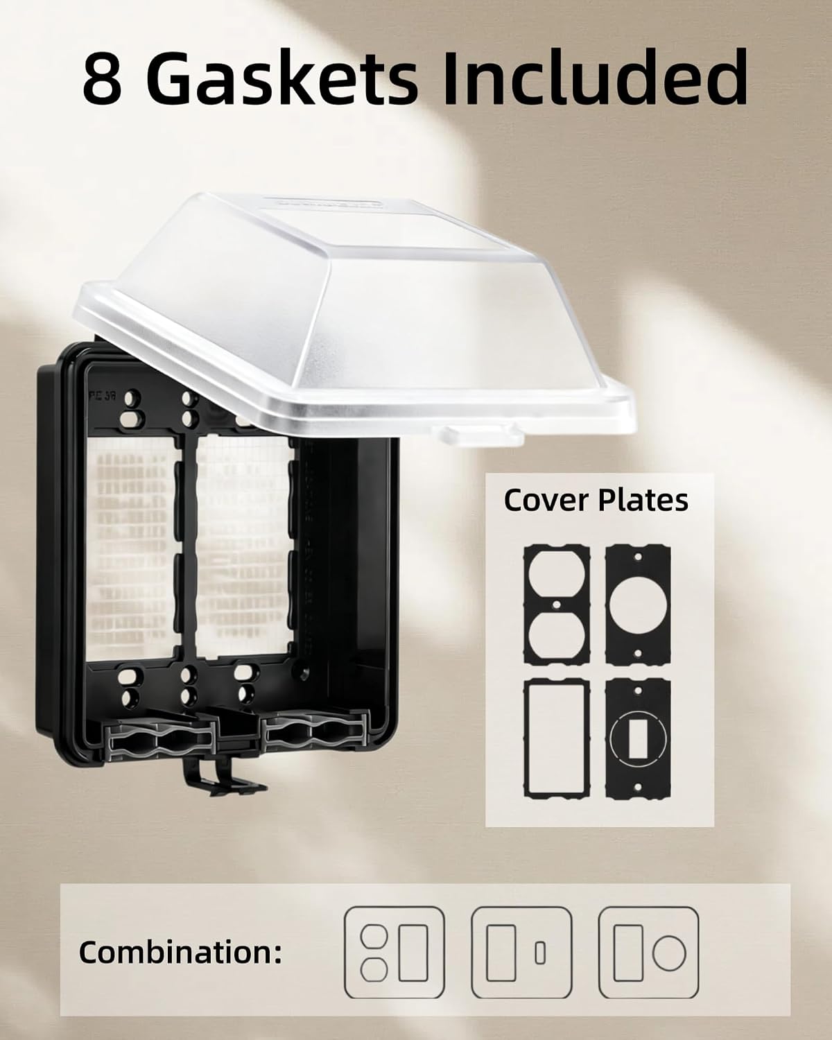 Outdoor Outlet Cover,1-Gang Weatherproof Lockable Receptacle Cover | In-Use PC Outlet Cover,Extra-Duty,Horizontal/Vertical Mount,Compatible with GFCI,Duplex Outlets and Switches for Outdoor Use