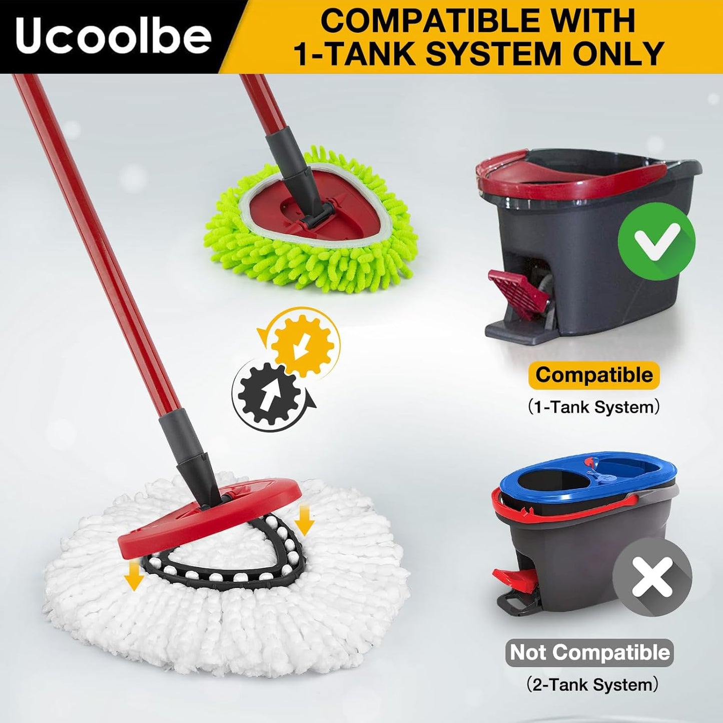 Spin Mop Replacement Head for O Cedar 2 Tank RinseClean, 4 Microfiber mop Refill, 1 Scrub Brush, 1 Mop Stick, 1 Mops Base, Deep Cleaning, 30" to 58" Mop Handle Replacement