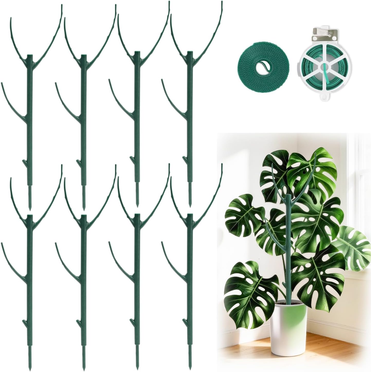10 Pack Stackable Plant Support Stakes, 75inch Climbing Plant Sticks Structures for Monstera with Garden Ties, Durable Alternative to Moss Pole for Indoor Outdoor Plants