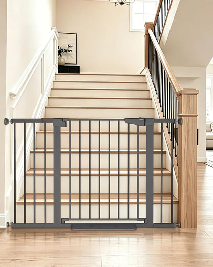 Cumbor 29.7-48" Baby Gate for Stairs, Mom's Choice Awards Winner-Dog Gate for Doorways, Auto Close Safety Pet Gate for Dogs Indoor, Easy Install Pressure Mounted Child Gate with Walk Thru Door, Brown