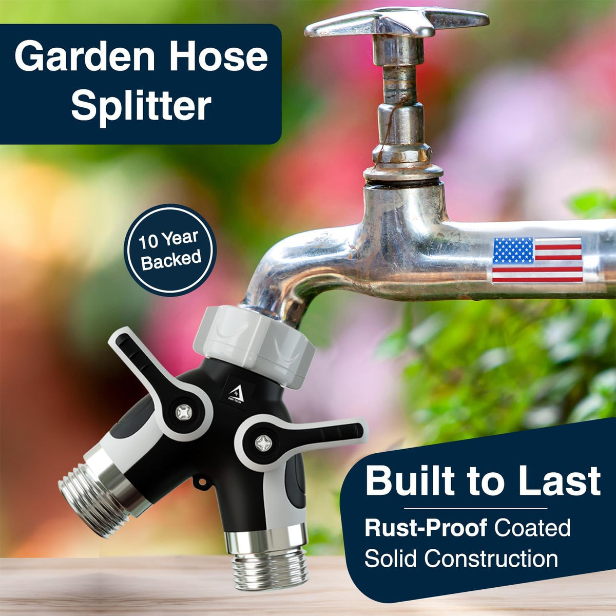 DBR Tech® Hose Splitter 2 Way, Heavy Duty Metal Connector, Two Way Garden Hose Splitter, High Flow Spigot Faucet Bib Adapter, Solid Double Y Shut Off Valve for Outdoor Gardening Hoses, Orange