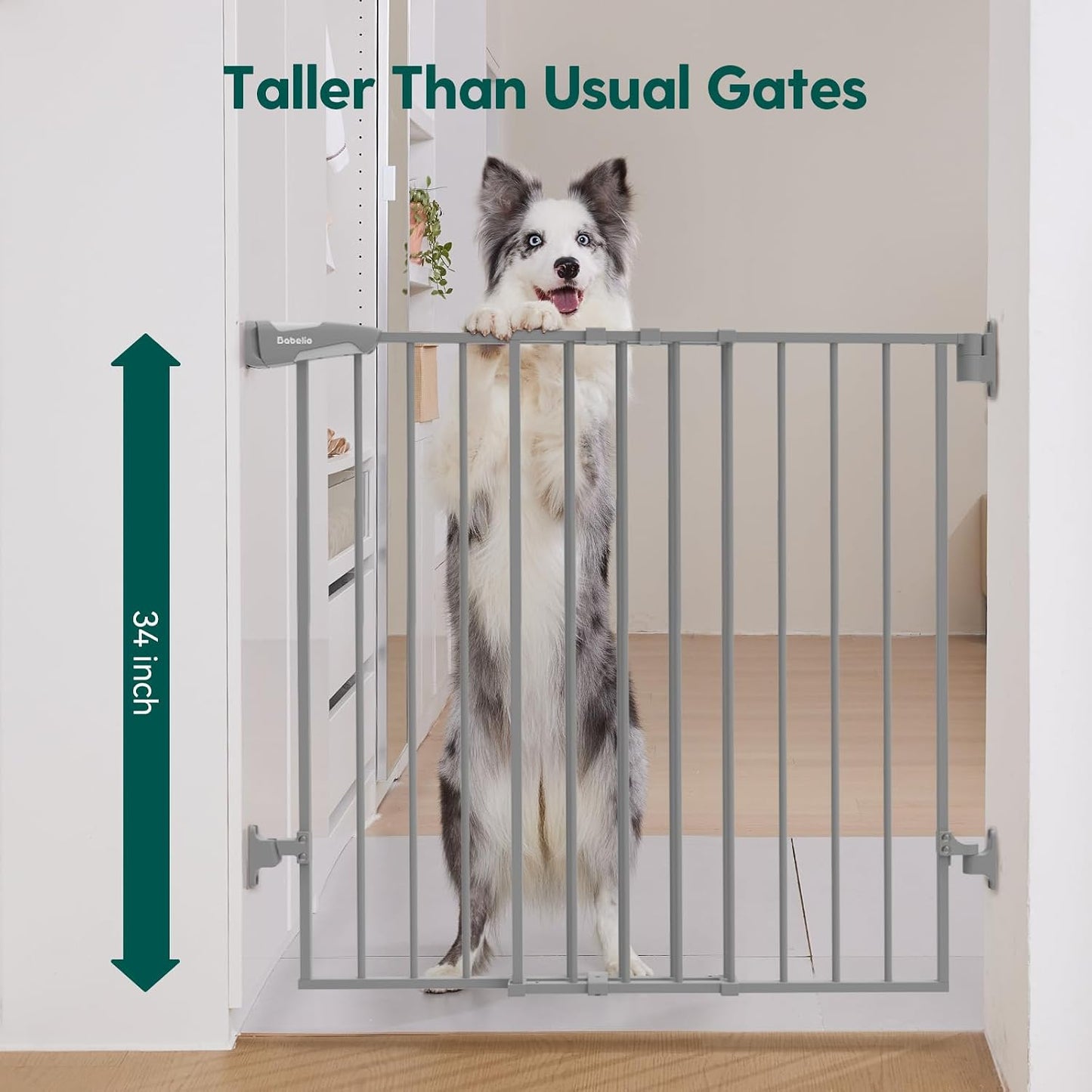 Babelio Baby Gate for Stairs, Kitchen & Doorways, No Bottom Bar| One-Handed Operation| Auto-Close| Hardware Mount (Drill Needed) Safety Dog/Pet Gate (Black - B17, 26-43" W, 28" H)
