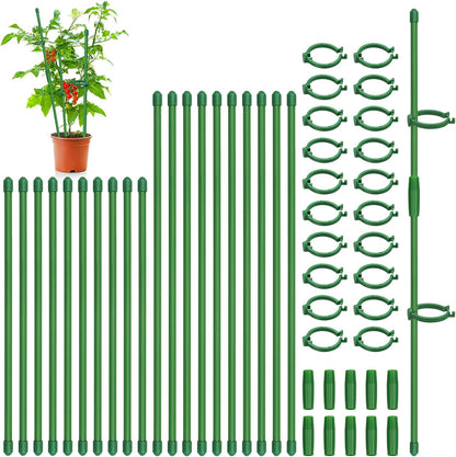 Plant Stakes, 20 Pcs Plant Sticks Stakes Support, Garden Stake Pole with Clips, Adjustable Plant Support with 20 Rings and 10 Connectors for Indoor and Outdoor Plants