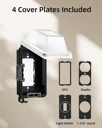 Outdoor Outlet Cover,1-Gang Weatherproof Lockable Receptacle Cover | In-Use PC Outlet Cover,Extra-Duty,Horizontal/Vertical Mount,Compatible with GFCI,Duplex Outlets and Switches for Outdoor Use