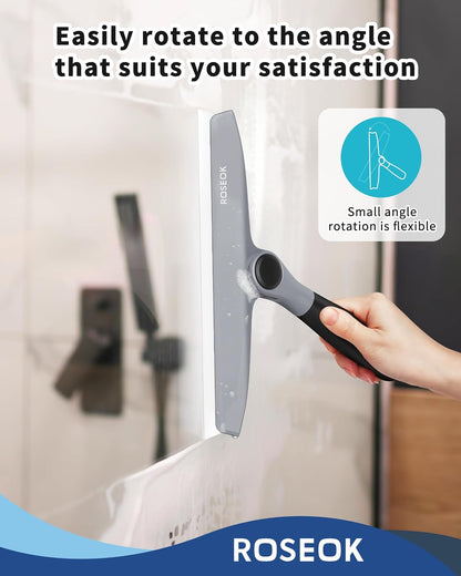 ROSEOK Shower Squeegee, Silicone Squeegee for Glass Doors with Hook | For Bathroom, Window, Mirror, Tile Wall, Pivoting Head, 10 Inch, Navy Blue, 1 Pack