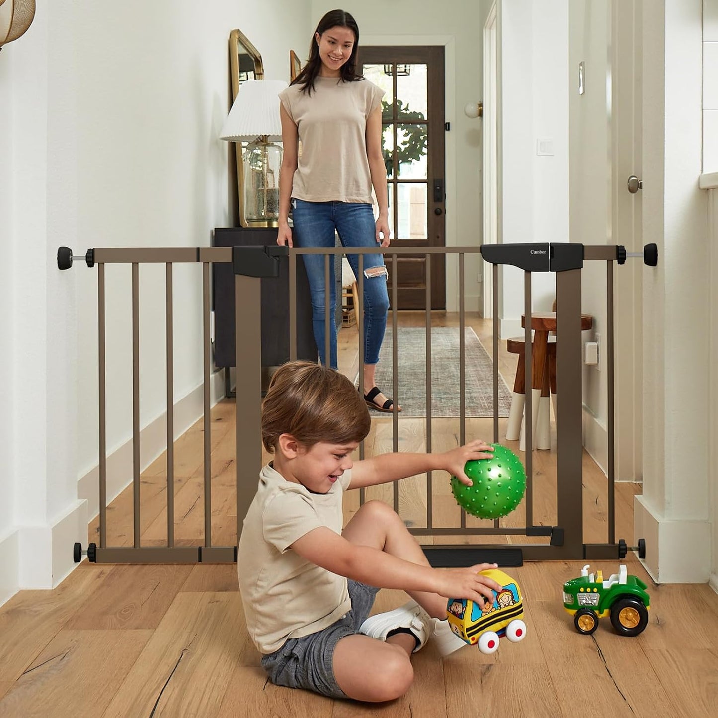 Cumbor 30-46" Baby Gate for Stairs, Mom's Choice Awards Winner-Auto Close Dog Gate for The House, Gifts for Mom, Easy Install Pressure Mounted Pet Gates for Doorways, Black