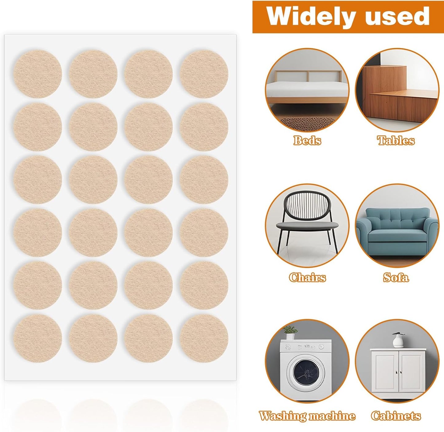 48 Pcs Self-Stick Furniture Round Felt, 3/4" Chair Felt Pads Protect Your Hardwood Floors from Furniture Scratches Moving Your Furnitures Smoothly Noise Reduction for Chairs, Tables, Couches (Beige)