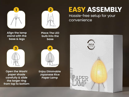 Japanese Paper Lantern Lamp – Rice Paper Noguchi Style Table Lamp with Dimmable Light & Washi Paper Shade (Akari Style) for Bedroom Desk Decor