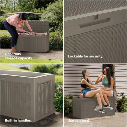 Outdoor Storage Box 155GAL Waterproof Resin Deck Box,Pool Accessories Supplies，UV-Resistant Lockable Package Delivery Bin for Garden Tools,Large Patio Outside Cushions,Chest,Furniture,Grey