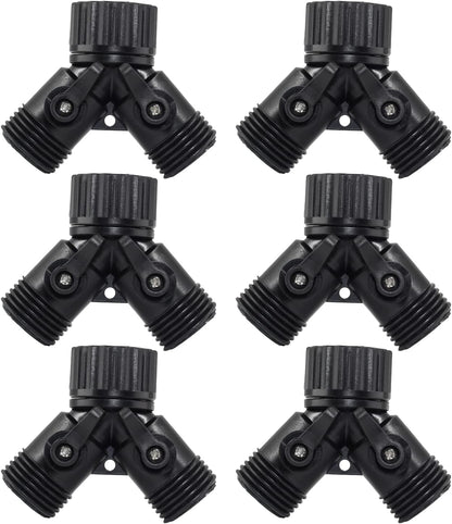 6 Pcs 2 Way Hose Adapter Y Valve Garden Hose Connector, Green | Non Rust Spigot Faucet Adapter, 3/4 Garden Hose Y Connectors, Plastic Hose Splitter, Faucet Watering Shut Off Valves