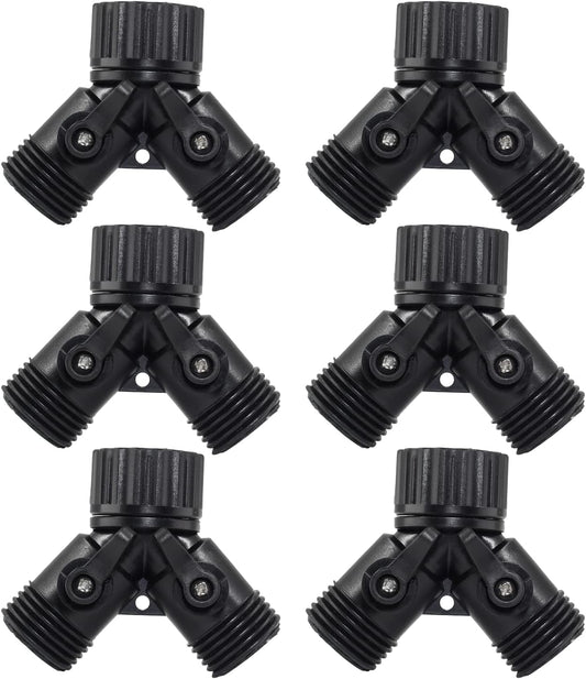 6 Pcs 2 Way Hose Adapter Y Valve Garden Hose Connector, Green | Non Rust Spigot Faucet Adapter, 3/4 Garden Hose Y Connectors, Plastic Hose Splitter, Faucet Watering Shut Off Valves