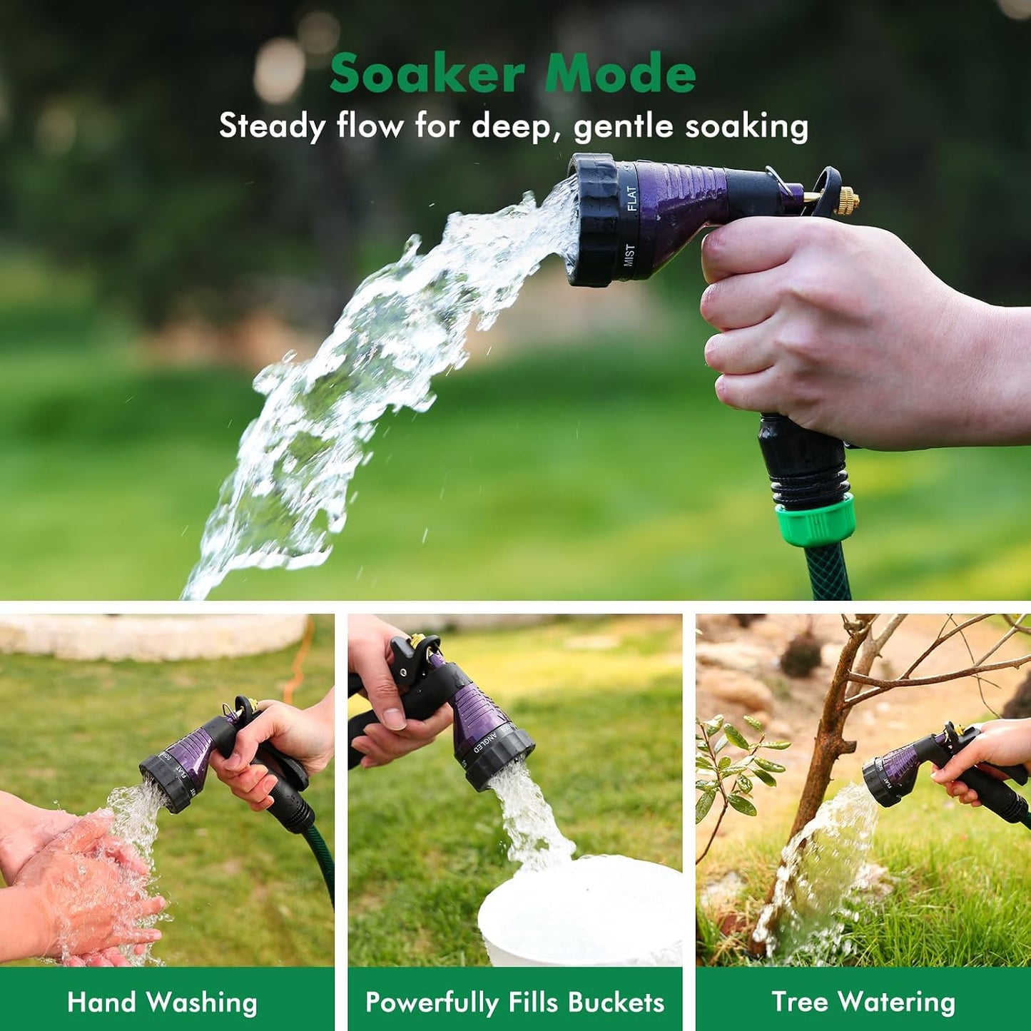 RESTMO Garden Hose Spray Nozzle, Water Hose Nozzle Heavy Duty, High Pressure Hand Sprayer with 6 Adjustable Watering Patterns, Slip Resistant for Watering Plants, Car Washing & Pet Showering, Purple