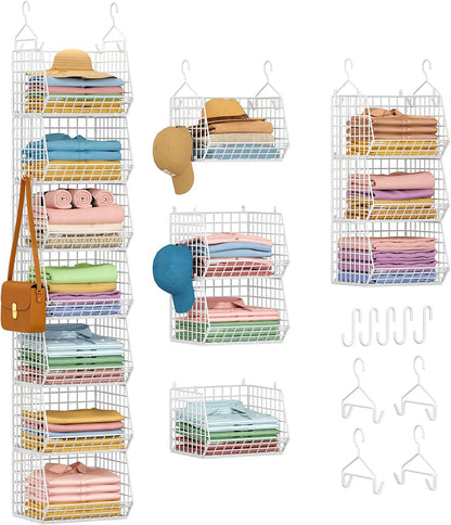 X-cosrack 3-Tier Hanging Closet Organizer, Laundry Room Organization | Space Saving Shelves with 1.65" Hook & 5 S-Hooks | Hanging Wire Baskets (12.4" W x 8.8" H x 10.24-11.8" D)