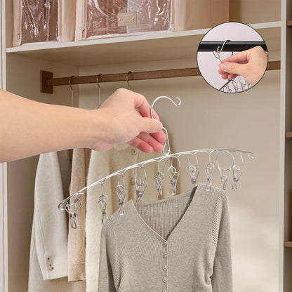 16 Pack 14 inch Stainless Steel Drying Rack with 10 Clips, Sock Drying Rack with Windproof Clips, Stainless Steel Clothes Hanger for Bras, Clothes, Sock & Underwear Towels