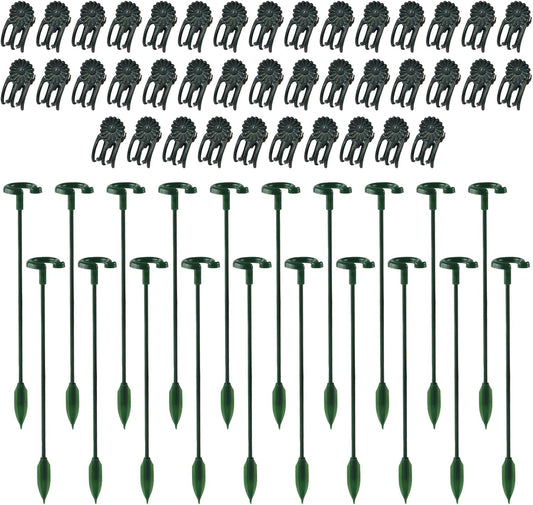 20 Pcs Orchid Stakes and 40 Pcs Clips, 10.6 Inch Green Plant Support Stake, Rust-Proof Plastic Stakes for Tomato, Rose, Pepper, Indoor & Outdoor Potted Plants with Adjustable Clips & Tie