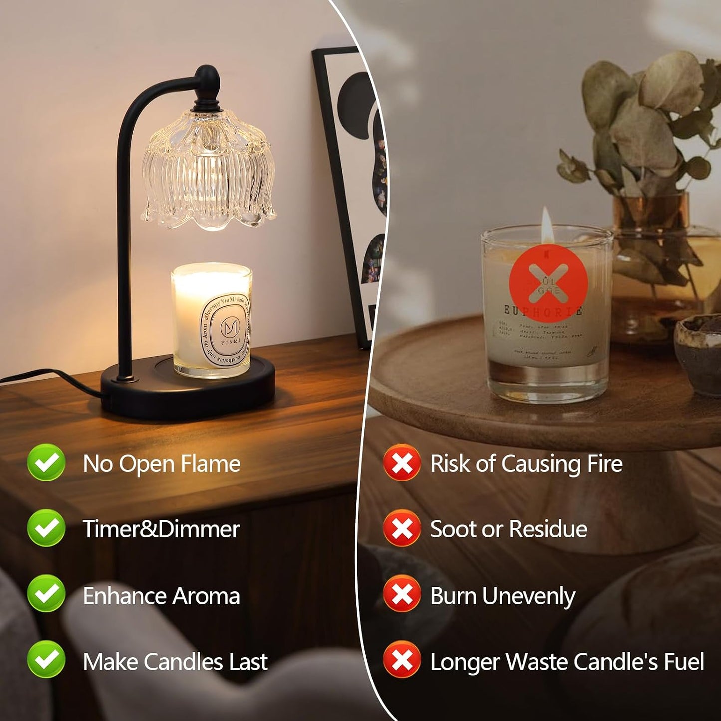 MEIXISUE Candle Warmer Lamp with Timer and Dimmer,Electric Gold Light Gifts for Women Melt Wax Warmer Lamp with 2 Bulbs for Candle Jars House Warming New Home Decor Bedroom