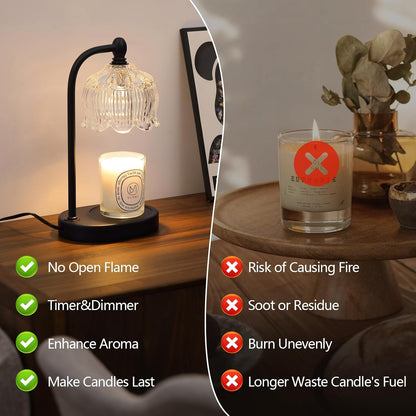 MEIXISUE Candle Warmer Lamp with Timer and Dimmer,Electric Gold Light Gifts for Women Melt Wax Warmer Lamp with 2 Bulbs for Candle Jars House Warming New Home Decor Bedroom