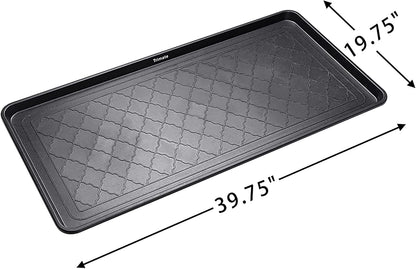 Extra Large All-Weather Boot Tray 40x20 in, Waterproof Shoe Mat with 1.25 in Raised Edge, Recycled Polypropylene Floor Protector for Entryway and Mudroom, Black