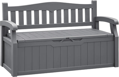 Flamaker 80 Gallon Storage Bench Outdoor Indoor, Durable All-Weather Seating with Hidden Storage, Lockable Deck Box for Garden, Patio, Poolside (Brown)