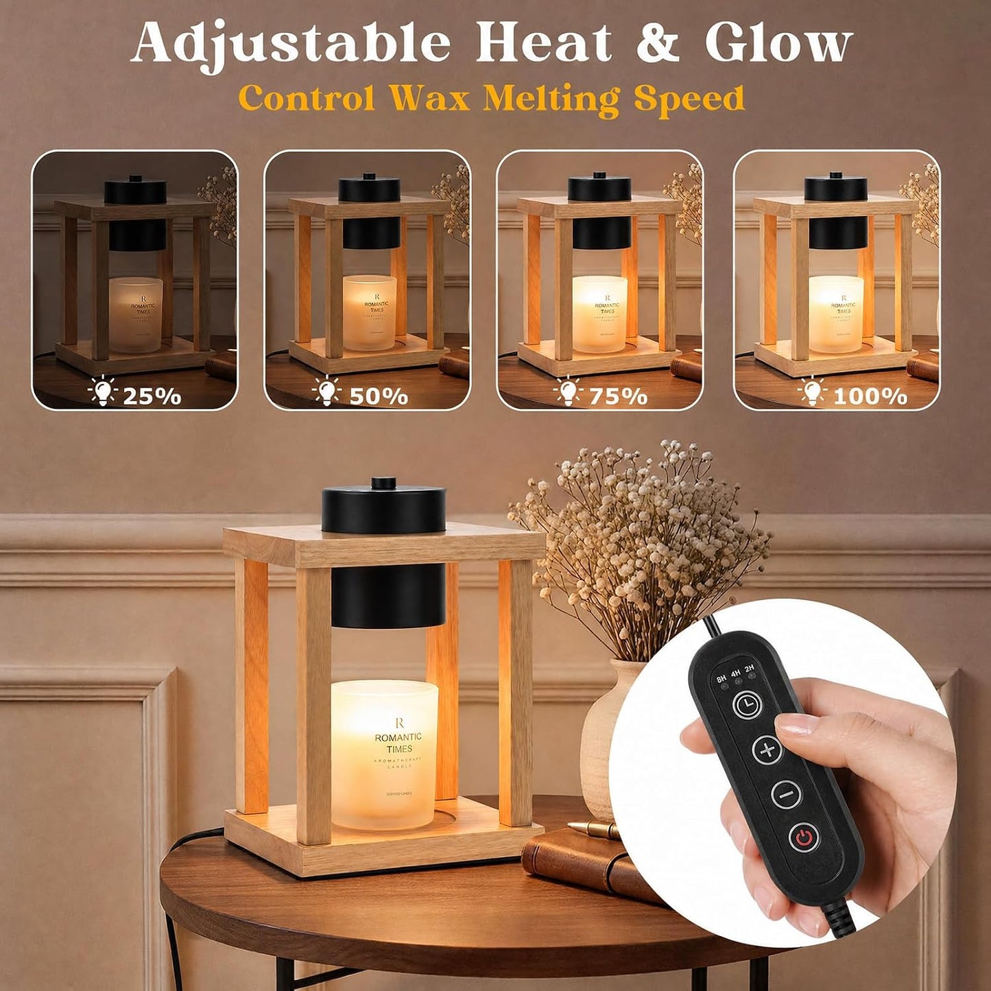 Candle Warmer Lamp Wood with Timer, Dimmable Electric Candle Lamp Warmer for Jar Candles, 2*35 Watt Bulb, Mothers Day Birthday Gifts for Women Men, Decorative Wooden Candle Lamp for Bedroom Home Decor