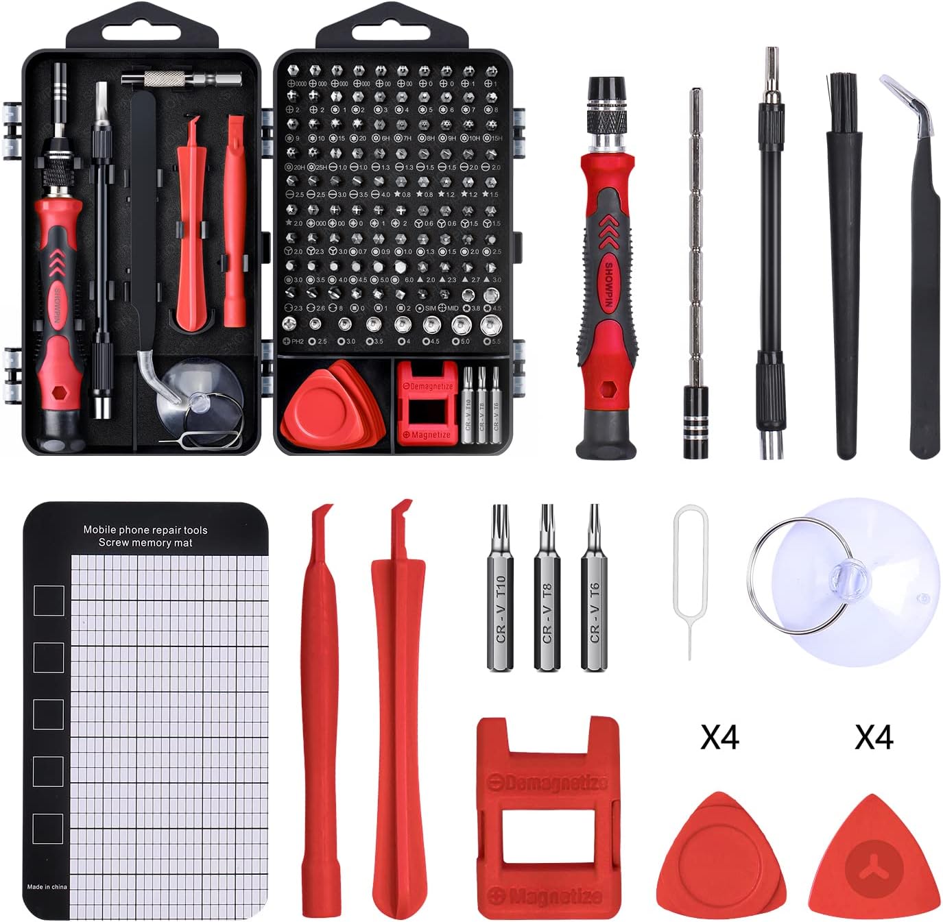 SHOWPIN Precision Computer Screwdriver Kit: 122PCS Laptop Screwdriver Sets | 101 Magnetic Drill Bits, Computer Accessories, Electronics Tool Kit Compatible for Tablet, PC, iPhone, PS4 Repair