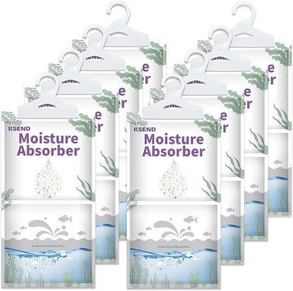 Ksend Moisture Absorbers 8 Packs - 9.8 oz Dehumidifier Bags, Portable Moisture Hanging Bags for Closet, Bathroom and Kitchen, Fragrance Free, 11.8'' x 6.3''