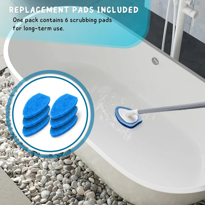 Shower Scrubber with Long Handle, 47'' Bathtub Scrub Brush, Bathroom Tub and Tile Cleaning Tool with 6 Refill Pads