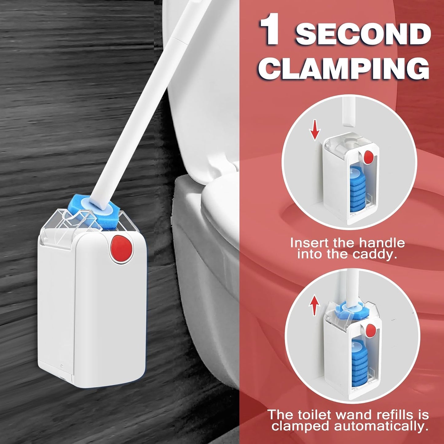 JEHONN Disposable Toilet Brush with 48 Wand Cleaner Refills, Wall Mounted Toilet Bowl Brush Holder Set, Bathroom Cleaning System for Sink Bathtub Wash Basin (Blue)