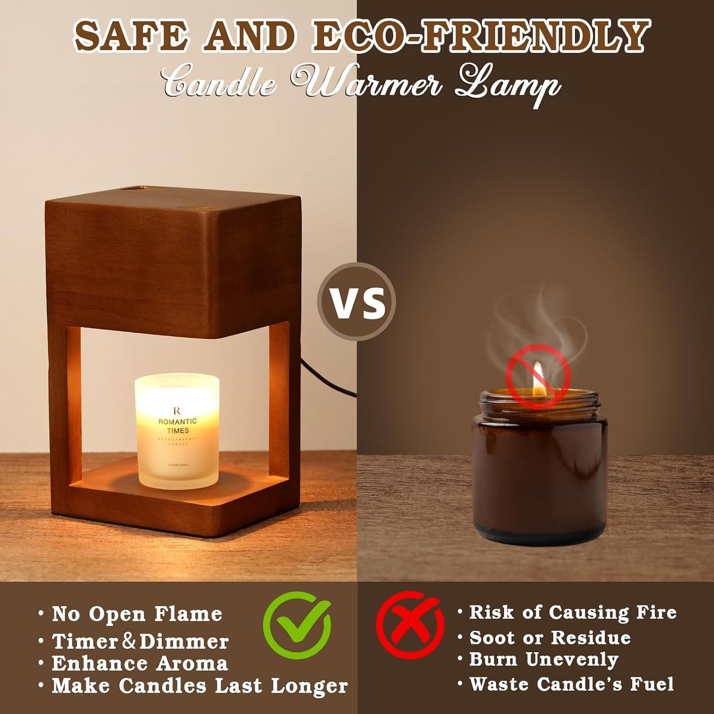 Candle Warmer Lamp Wood with Timer, Dimmable Electric Candle Lamp Warmer for Jar Candles, 2*35 Watt Bulb, Mothers Day Birthday Gifts for Women Men, Decorative Wooden Candle Lamp for Bedroom Home Decor