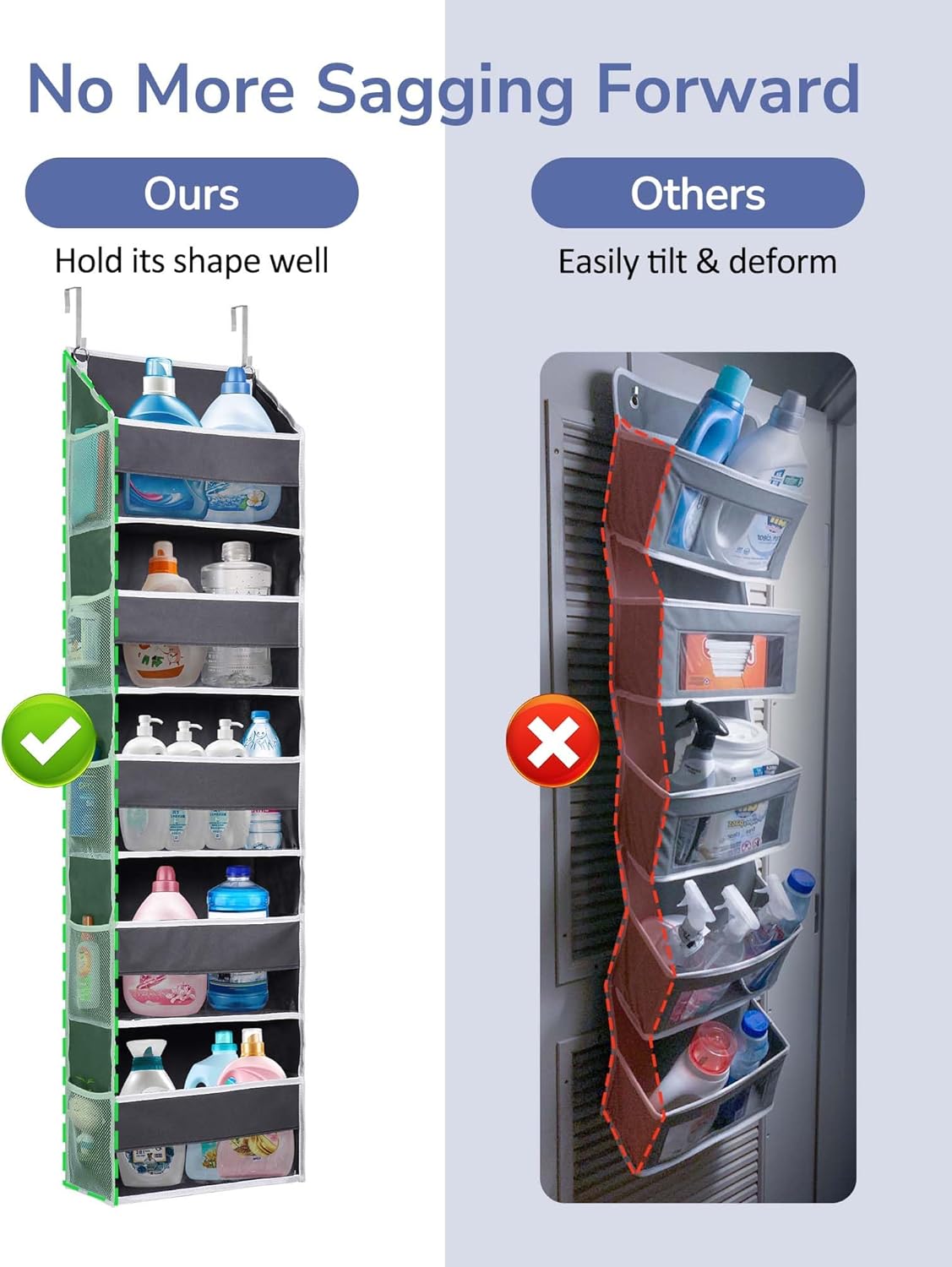 ULG Over the Door Organizer, 5-Tier Extra Large Hanging Storage with 10 Mesh Pockets, 100 lbs Capacity, Heavy Duty Door Organizer for Closet, Bedroom, Nursery Storage, Beige