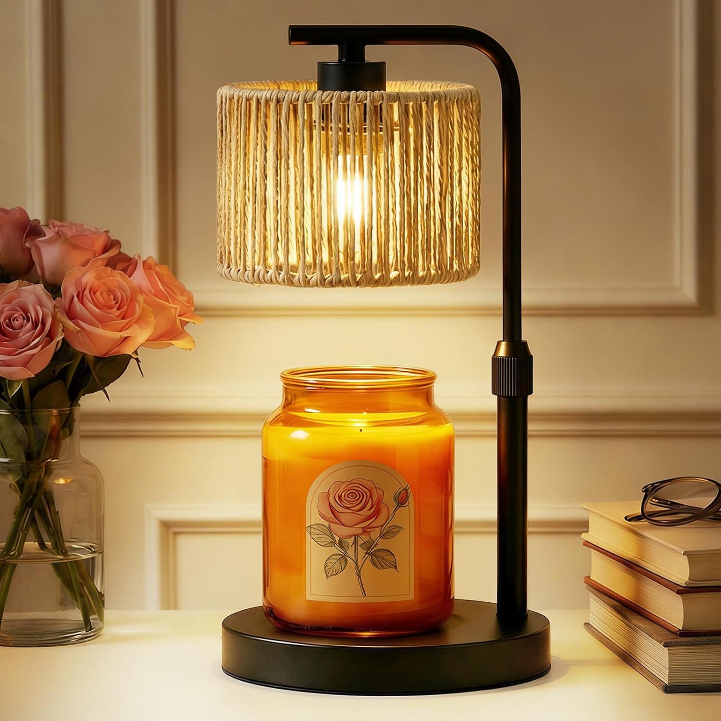 Candle Warmer Lamp with Timer Dimmer, Height Adjustable Modern Farmhouse Candle Warmer, Electric Candle Lamp Warmer with 2 Bulbs, Birthday Gifts for Women Mom, Gift for Home Decor