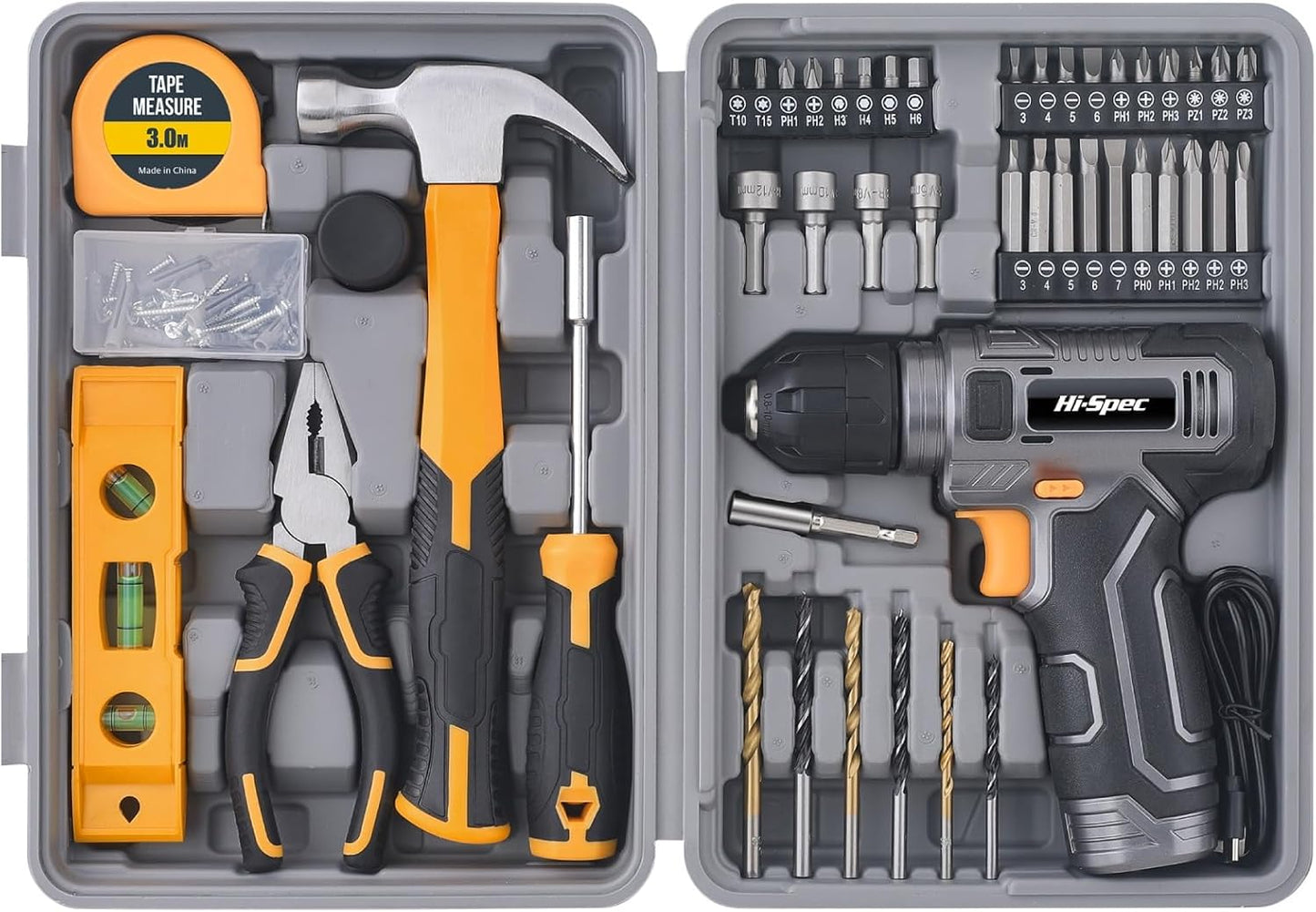 Hi-Spec Pink Tool Set with 8V Drill Set. Complete Cordless & Rechargeable USB Electric Drill Driver Kit for Women, Home DIY Repair & Maintenance, in a Compact Toolbox.