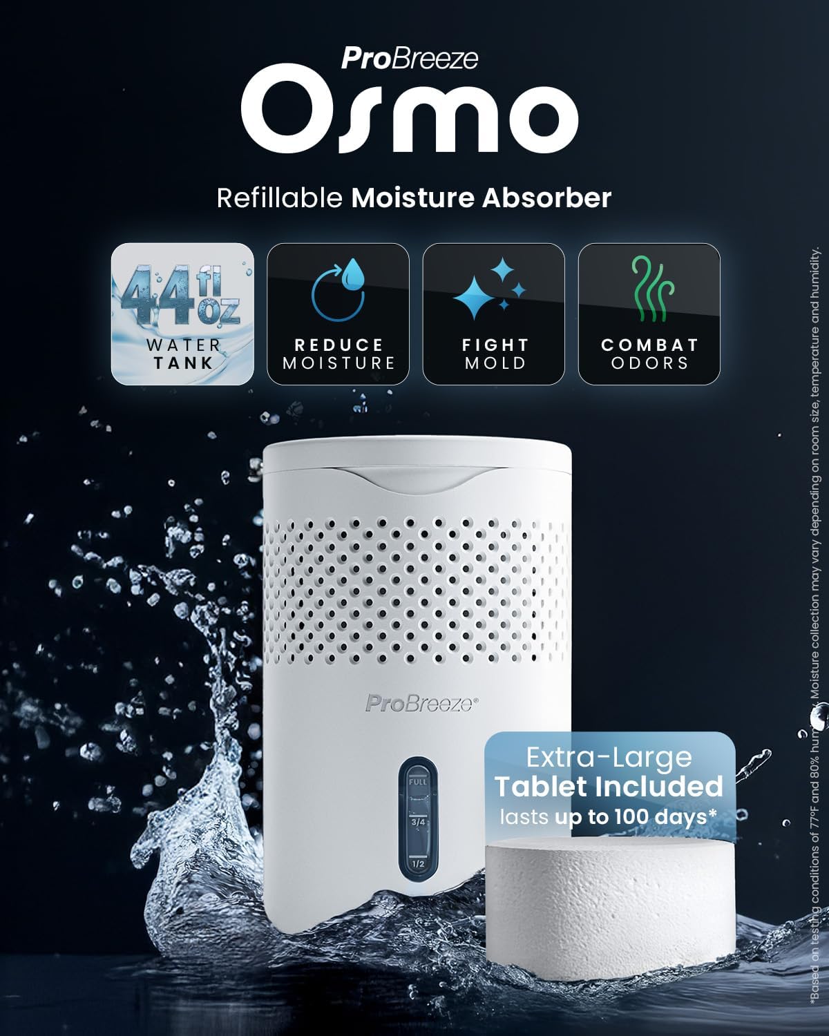 Pro Breeze Osmo Moisture Absorber, Silent & Refillable Dehumidifier for Home, Bedroom, Wardrobe and Bathroom,1.54lb Refillable Tablet, Non-Electric White