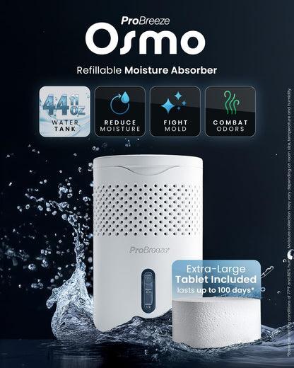 Pro Breeze Osmo Moisture Absorber, Silent & Refillable Dehumidifier for Home, Bedroom, Wardrobe and Bathroom,1.54lb Refillable Tablet, Non-Electric White