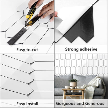 Vamos Tile Glossy Dolomite White Backsplash Tile Peel and Stick, 12.8 x 12.8 Inch 10 Sheets Long Hexagon PVC Self Adhesive Mosaic Wall Tiles Stick on Backsplash for Kitchen and Bathroom