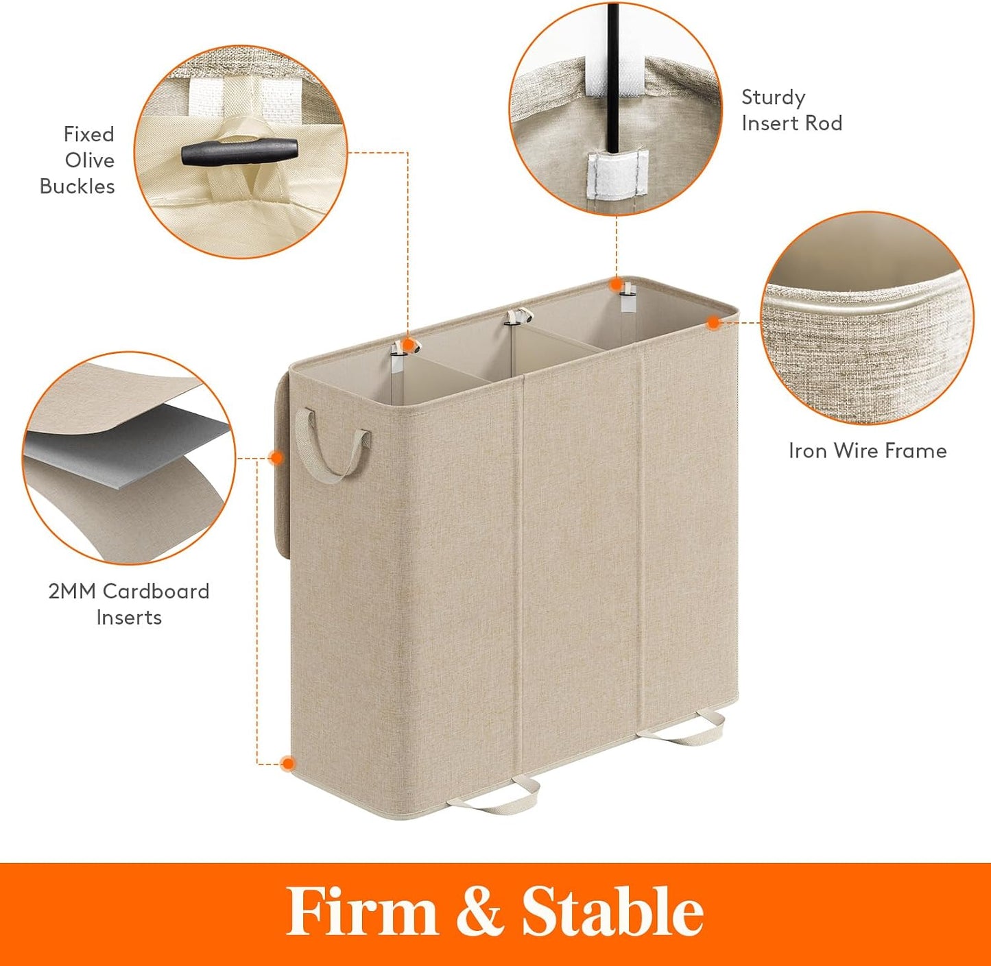 Lifewit Double Laundry Hamper with Lid and Removable Laundry Bags, Large Collapsible 2 Dividers Dirty Clothes Basket with Handles for Bedroom Laundry Room Closet Bathroom College, 136L Beige