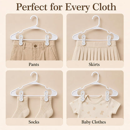30 Pack Hanger Clips for Pants, Skirts, Baby Clothes, White | 2.6 Inch | Designed for Plastic Hangers | Flexible PP Plastic | Durable for Daily Use | Multi-Purpose Home Organization
