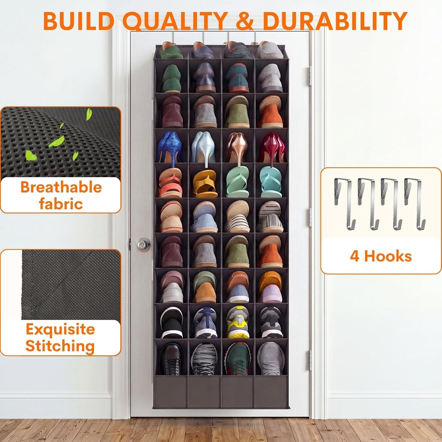 Ofiray-home 30-40 Pairs Over the Door Shoe Organizer | Large & Deep Pockets, Fits Boots, Sneakers or Larger Shoes, Space-Saving Hanging Shoe Rack